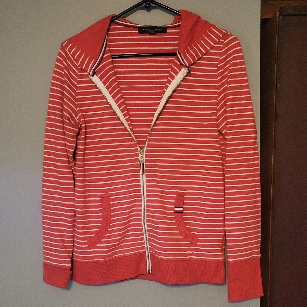 Tommy Hilfiger Red and White Striped Hoodie